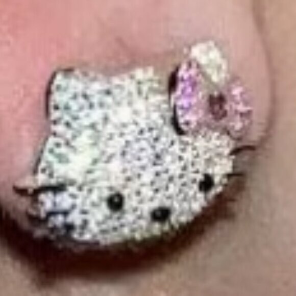 Pink Sanrio Hello Kitty Ear Stud Cute Girl Y2K Kawaii Rhinestone Earrings - Picture 2 of 7